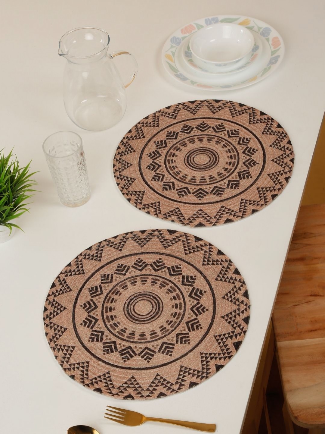 

HOSTA HOMES 2-Pcs Beige Digital Printed Pure Cotton Table Placemats