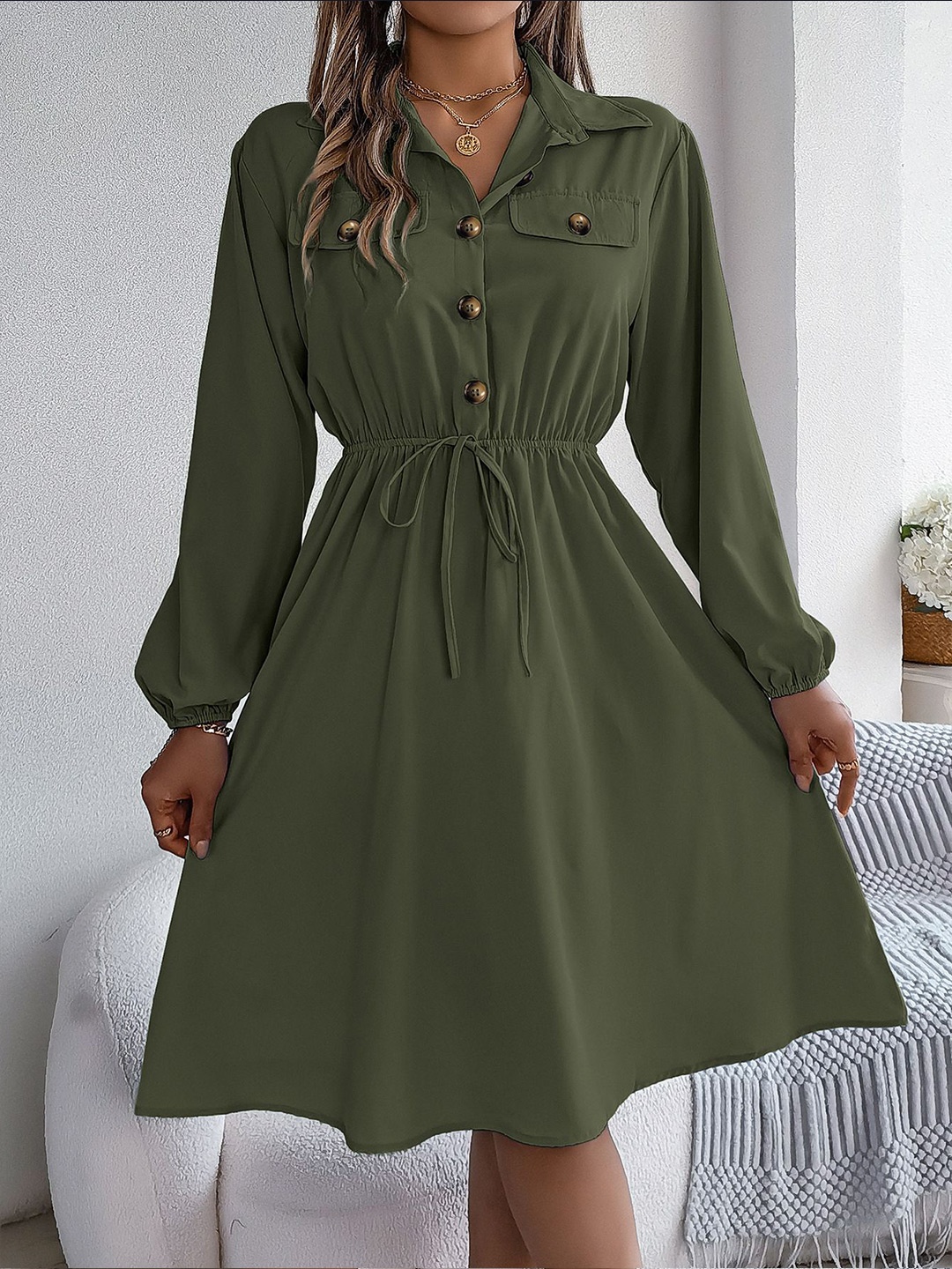

StyleCast x Revolte Women Georgette Fit & Flare Midi Dress, Green