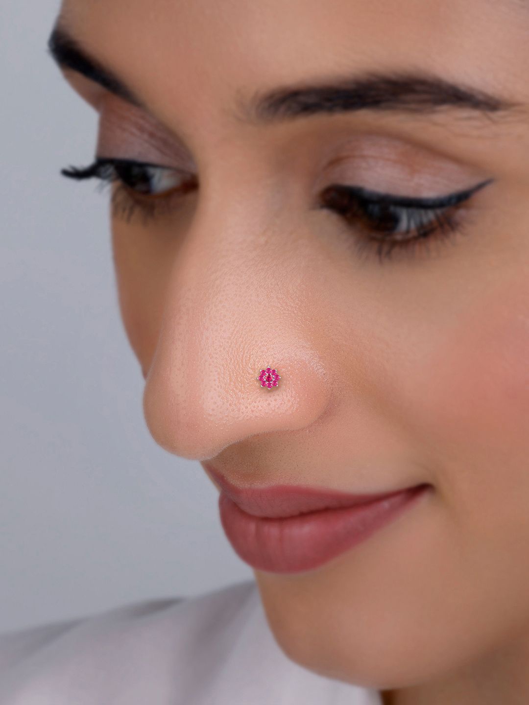 

GIVA 925 Sterling Silver Rhodium-Plated Stone Studded Pretty Flower Stud Nosepin