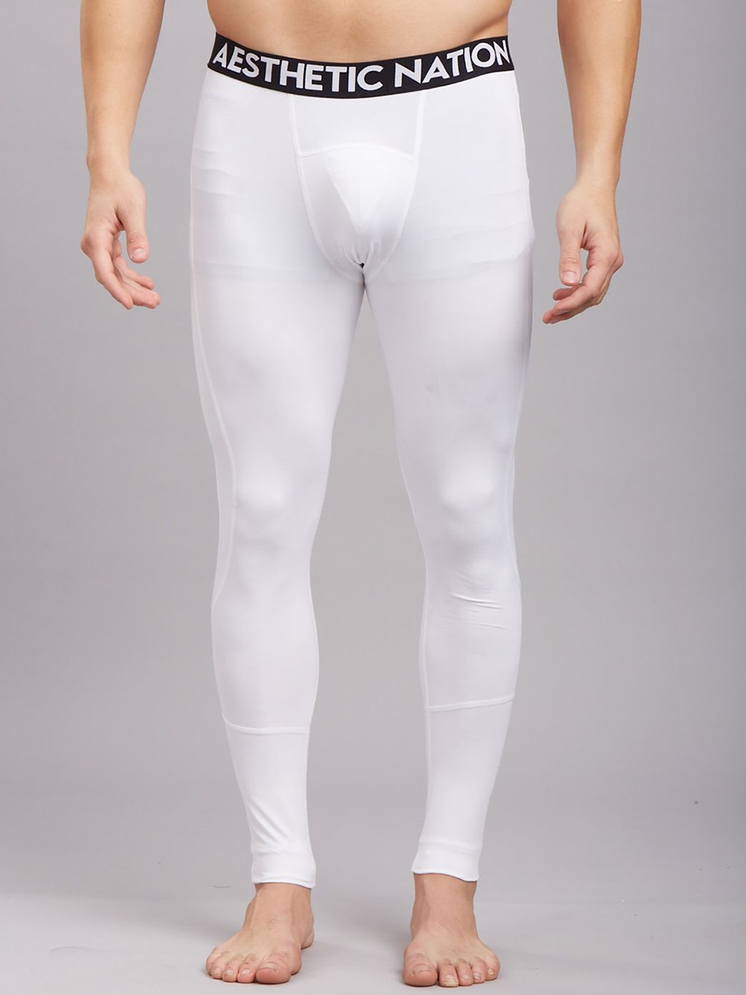 

AESTHETIC NATION Men Skinny Fit Dri-Fit Mid Rise Ankle Length Gym Tights, White