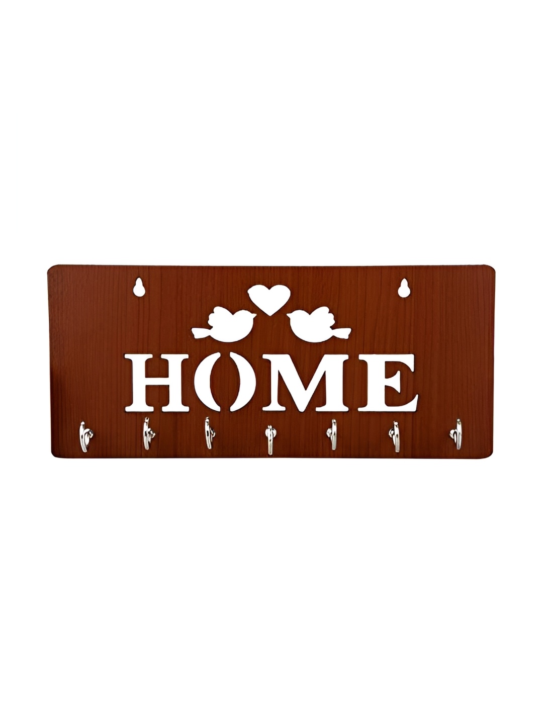 

SEHAZ ARTWORKS Brown & Silver-Toned Home 7 Hooks Wooden Key Holder