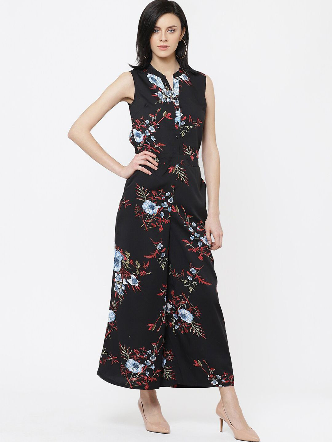 

DressBerry Floral Print Crepe A-Line Maxi Dress, Black