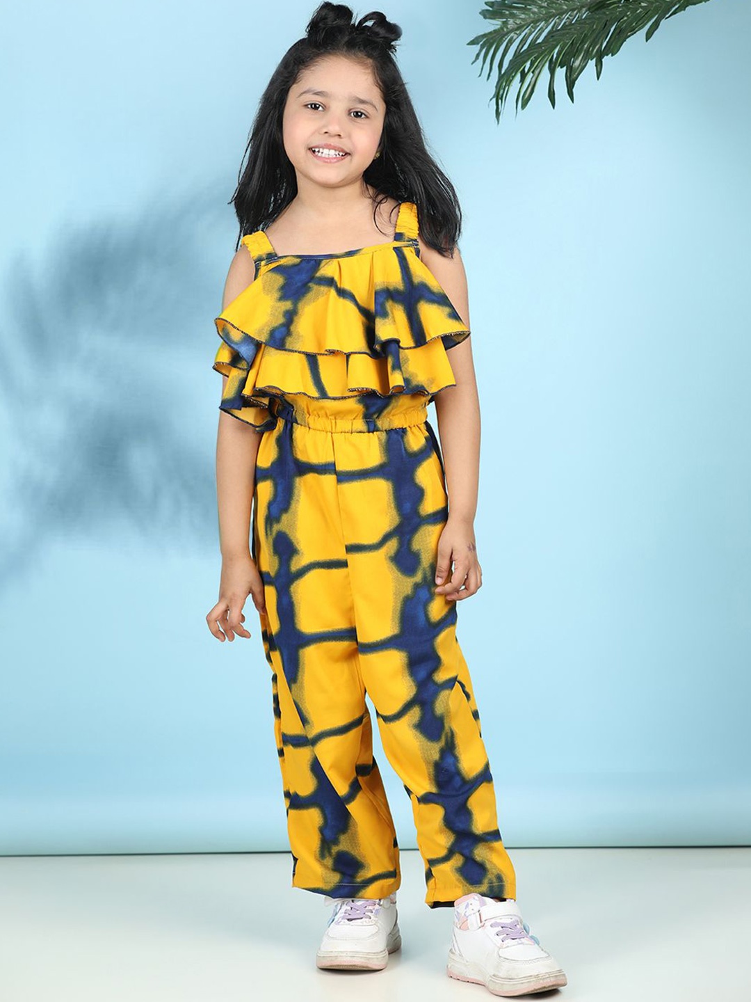 

Cutiekins Girls Printed Basic Jumpsuit with Layered, Yellow