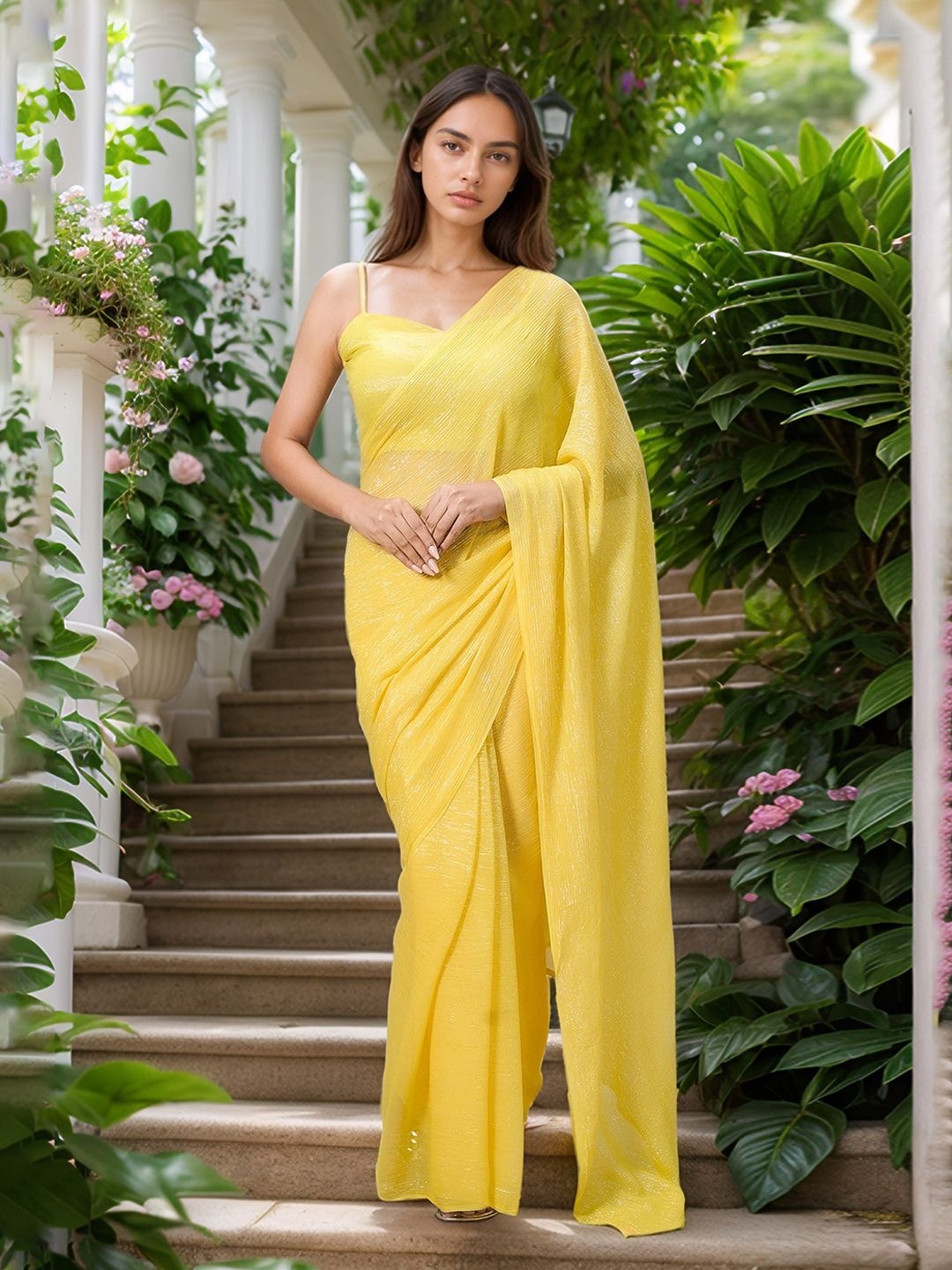 

Samyukta Singhania Pure Silk Bomkai silk Saree, Yellow