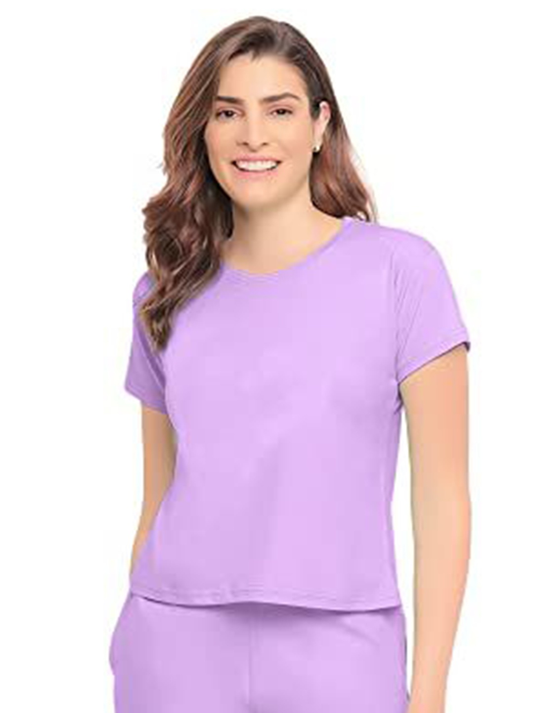 

NOTWILD Women Pack Of 2 Solid Round Neck Cotton Relaxed Fit T-shirts, Lavender