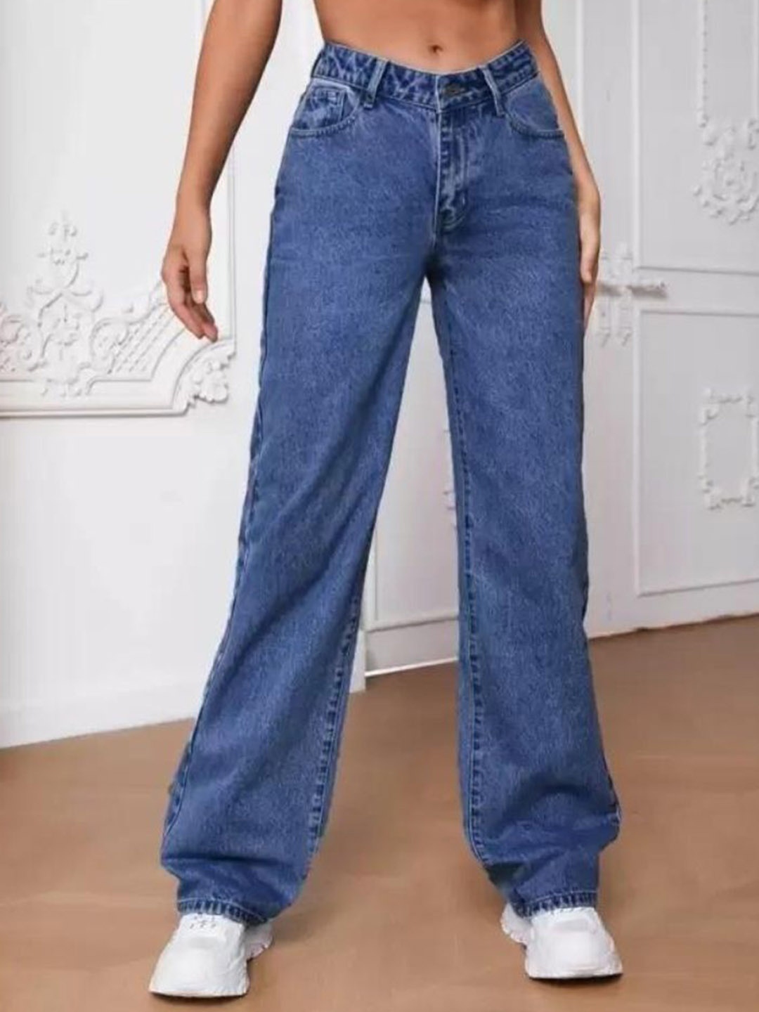 

DressBerry Women Comfort Straight Fit High-Rise Light Fade Acid Wash Stretchable Jeans, Blue