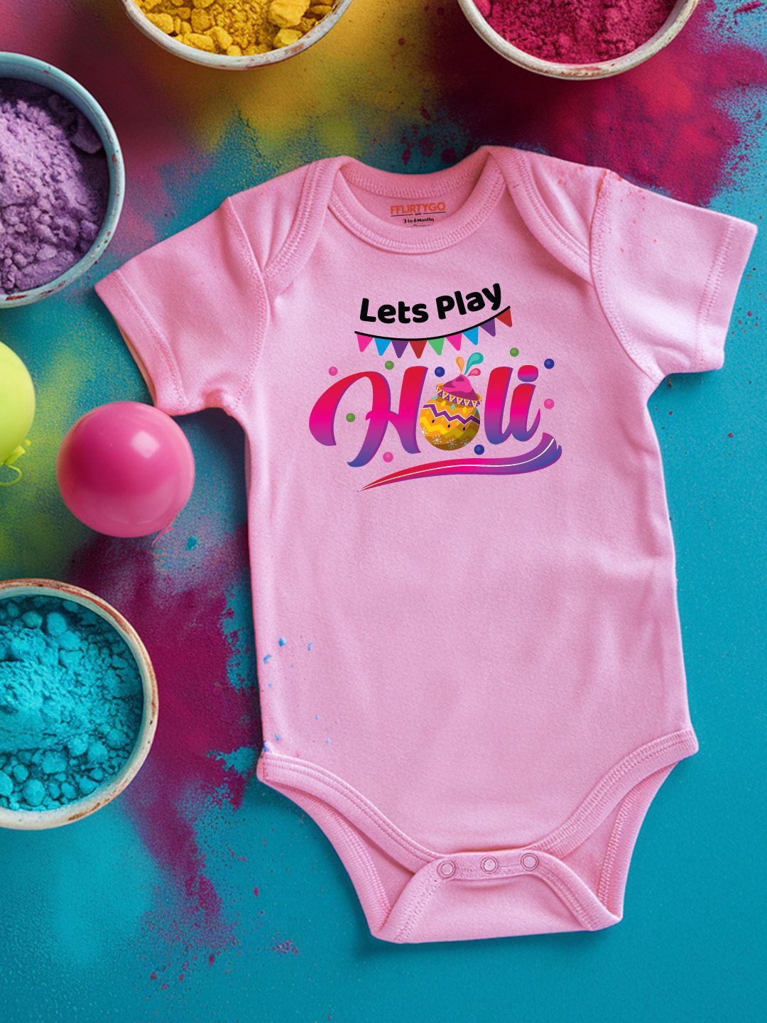 

FFLIRTYGO Infants Holi Printed Cotton Bodysuit, Pink