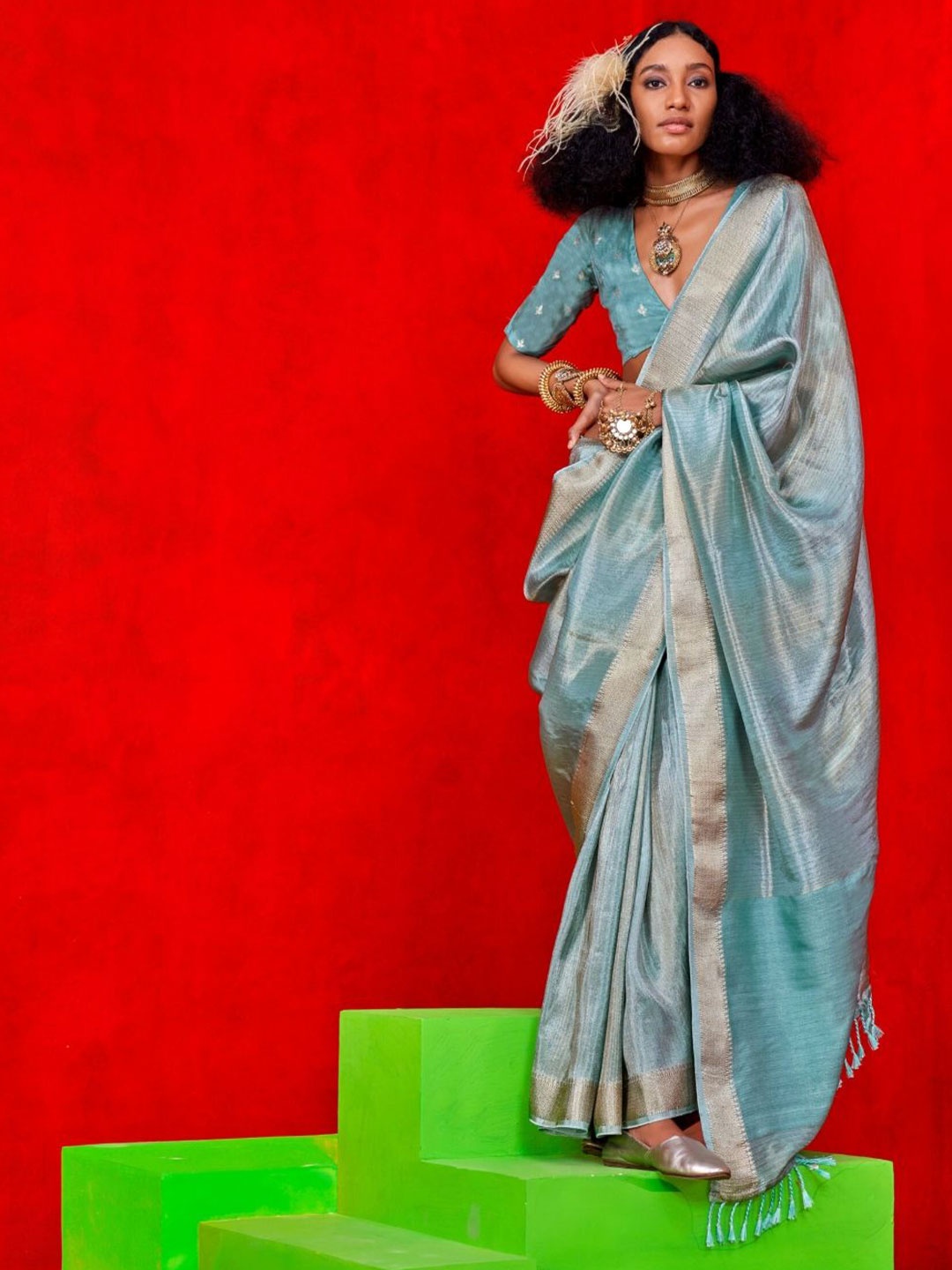 

DEVATITHI Woven Design Zari Banarasi Saree, Blue