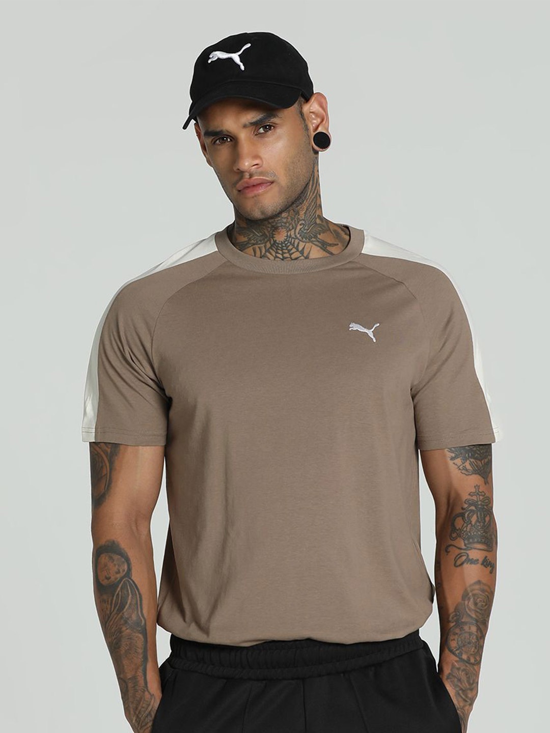 

Puma T7 Brand Logo Printed Pure Cotton Short Sleeve T-Shirt, Brown