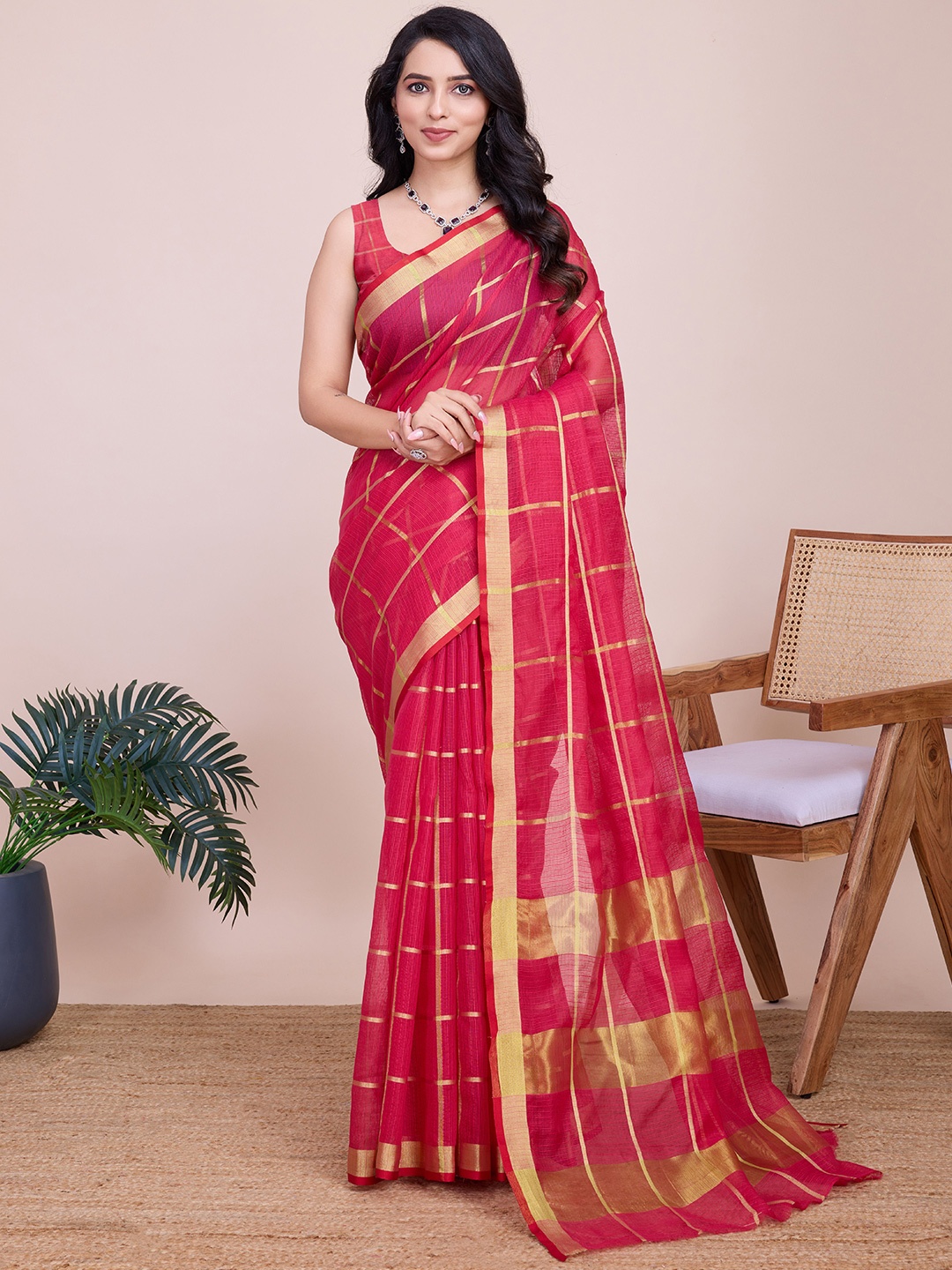 

bansari textiles Woven Design Zari Banarasi Saree, Pink