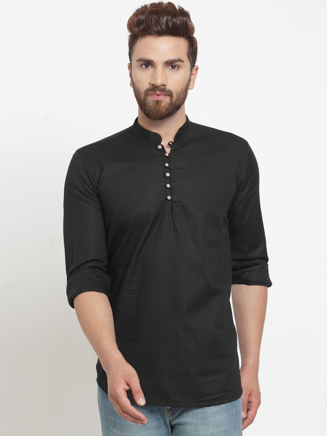 

Moda Rapido Mandarin Collar Straight Short Kurtas, Black