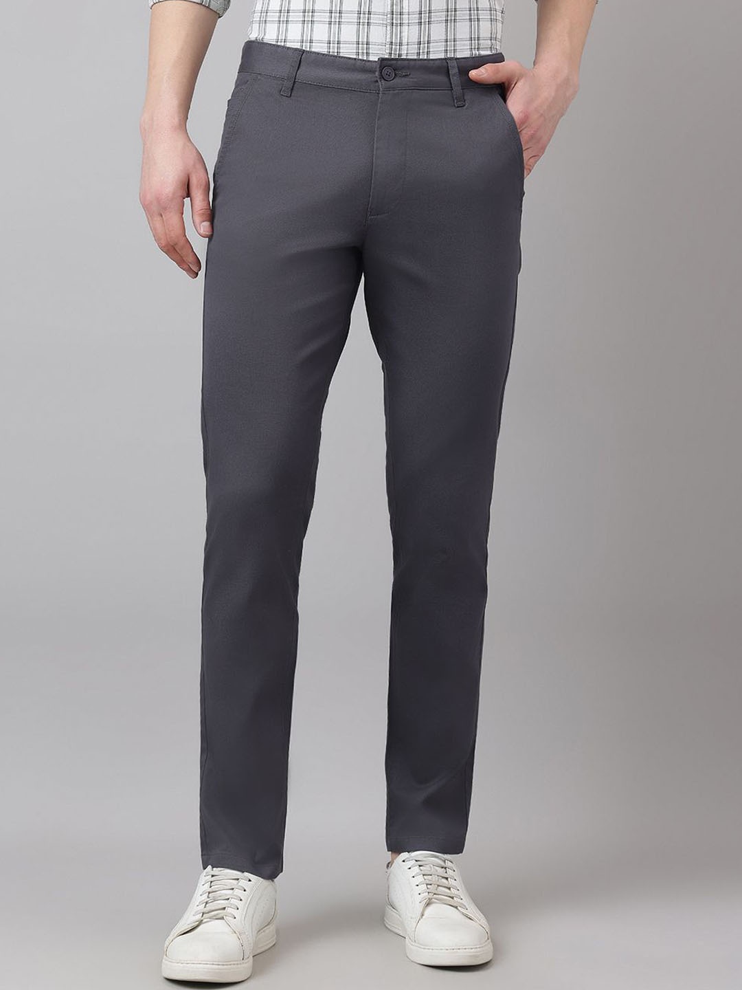 

Richlook Men Textured Smart Regular Fit Mid-Rise Trousers, Grey