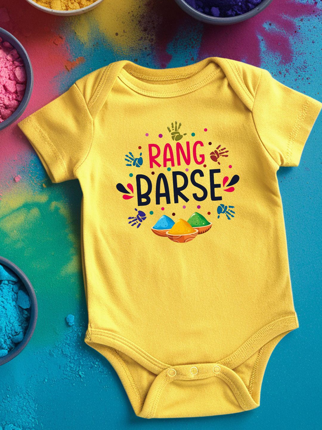 

FFLIRTYGO Infants Holi Printed Cotton Bodysuit, Yellow