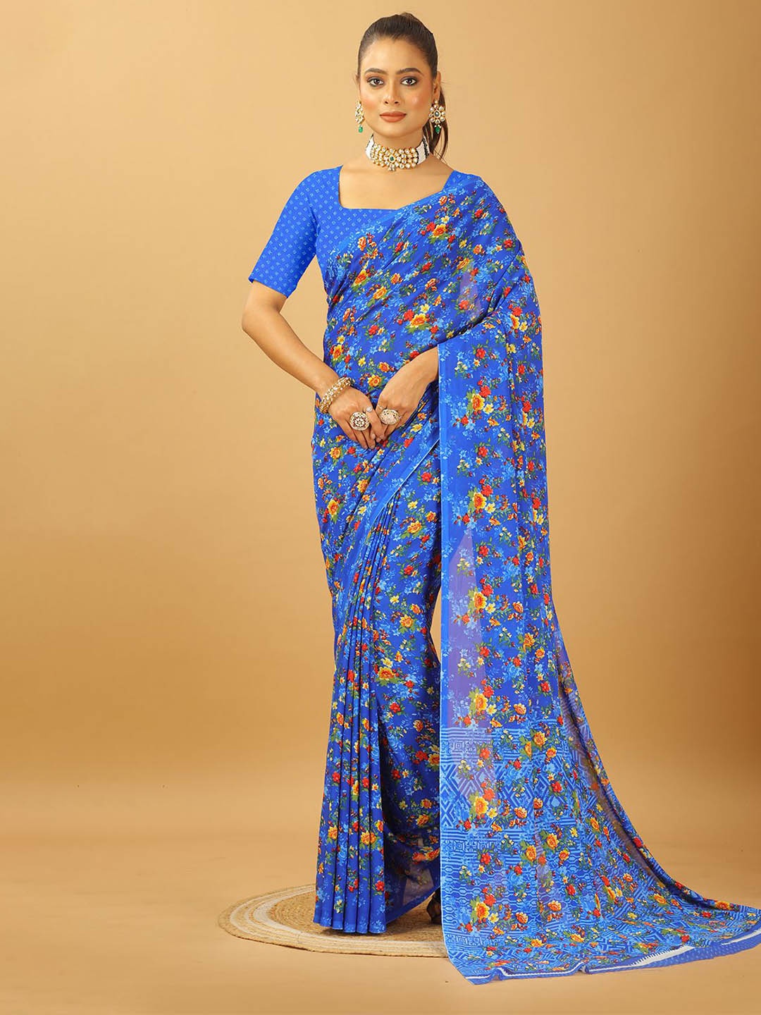 

NIRMAL CREATION Floral Printed Pure Georgette Saree, Blue