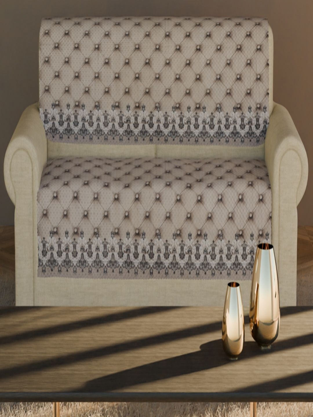 

Fashion Throw Beige & White 2 Pieces Printed Velvet Sofa Covers