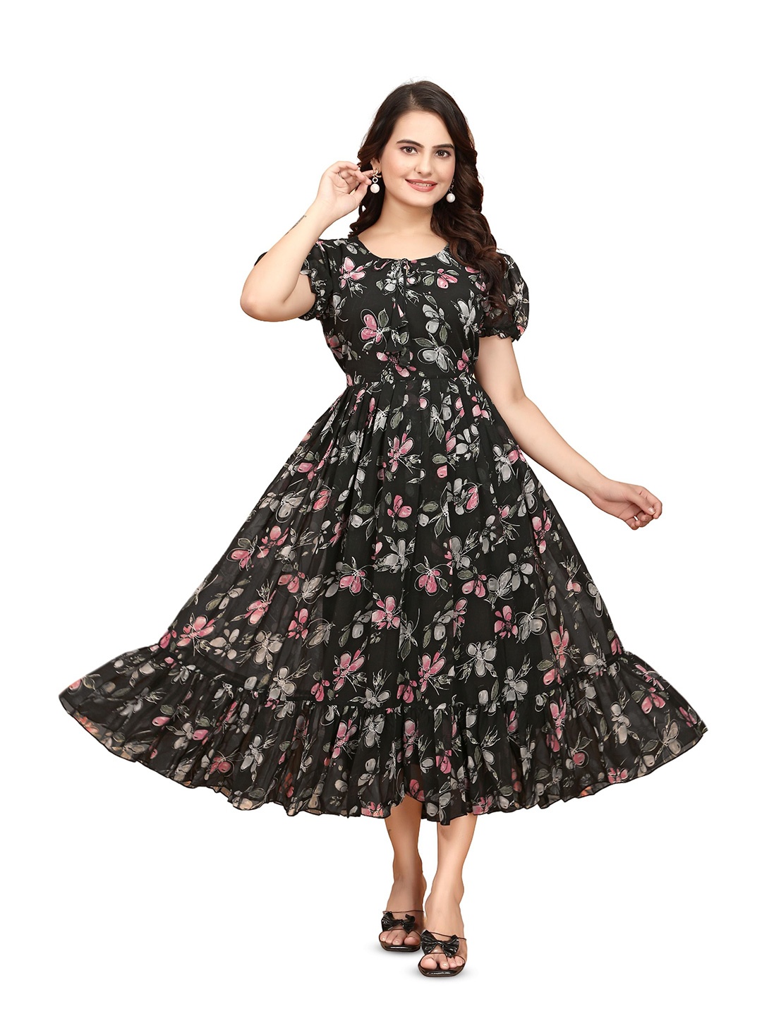 

Anouk Women Floral Printed Maxi Dress, Black