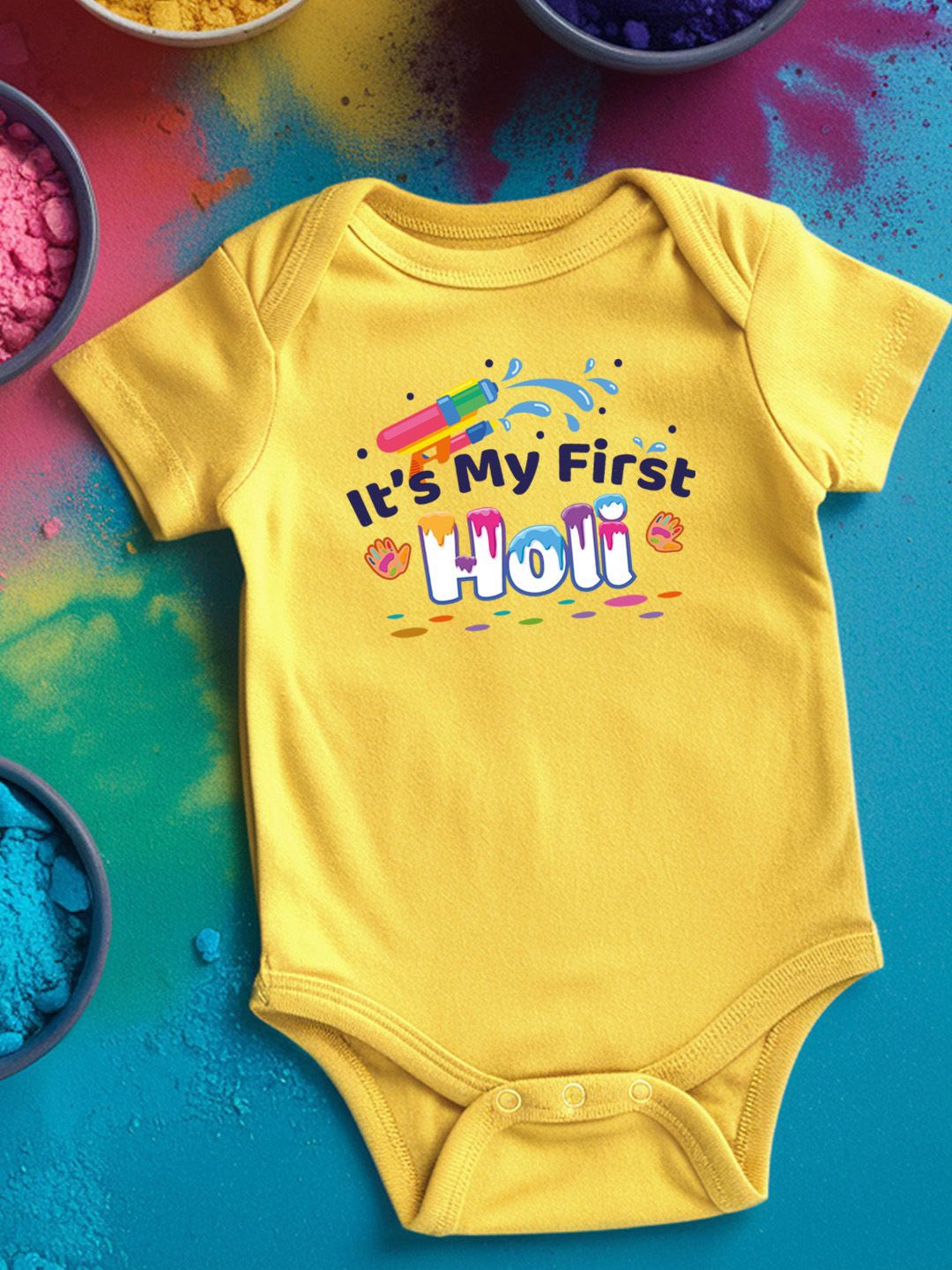 

FFLIRTYGO Infants Holi Printed Cotton Bodysuit, Yellow