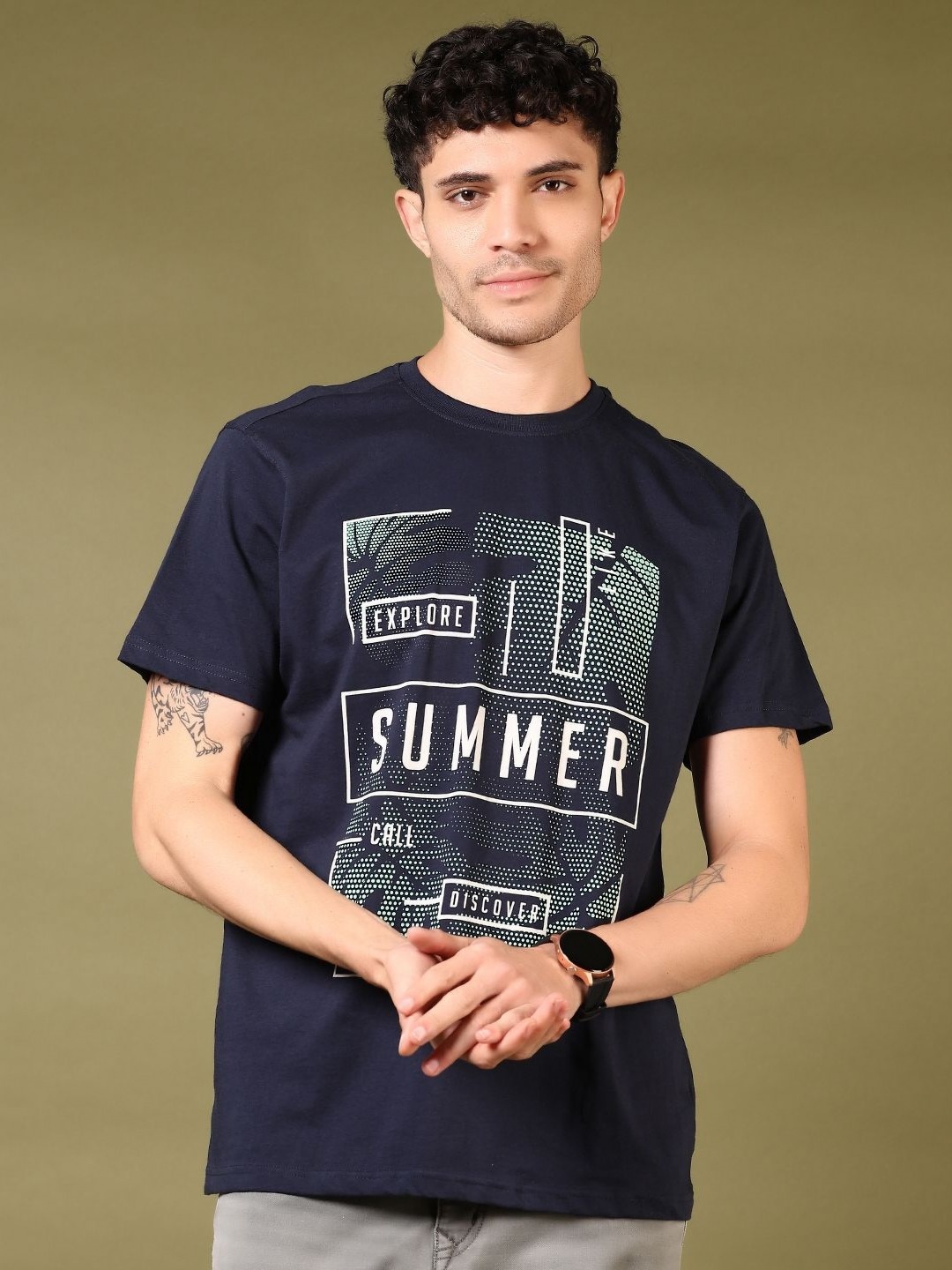 

V-Mart Men Typography Printed Round Neck Cotton T-shirt, Blue
