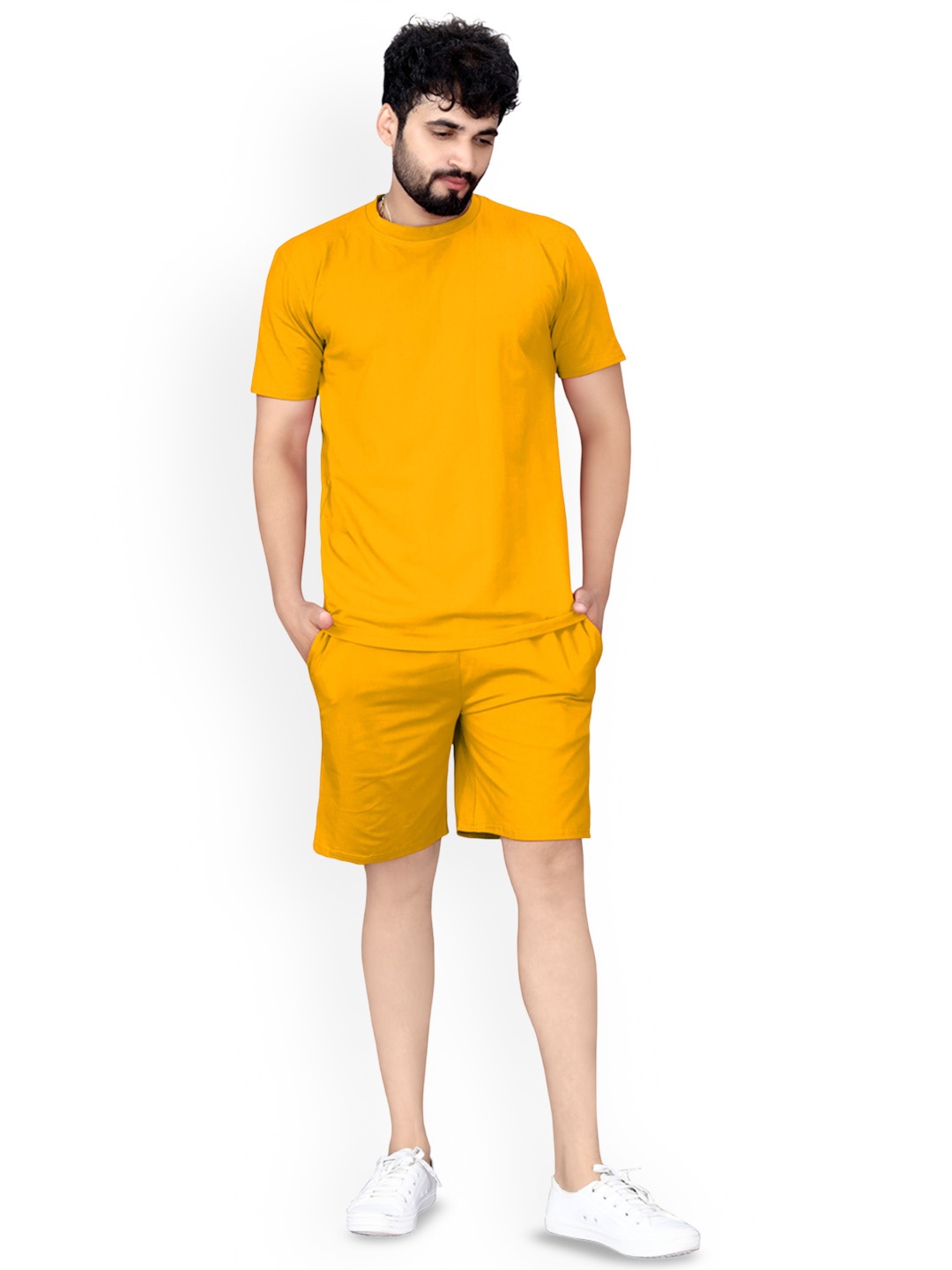 

ELLITI Round Neck T-Shirt With Shorts Co-Ords, Mustard