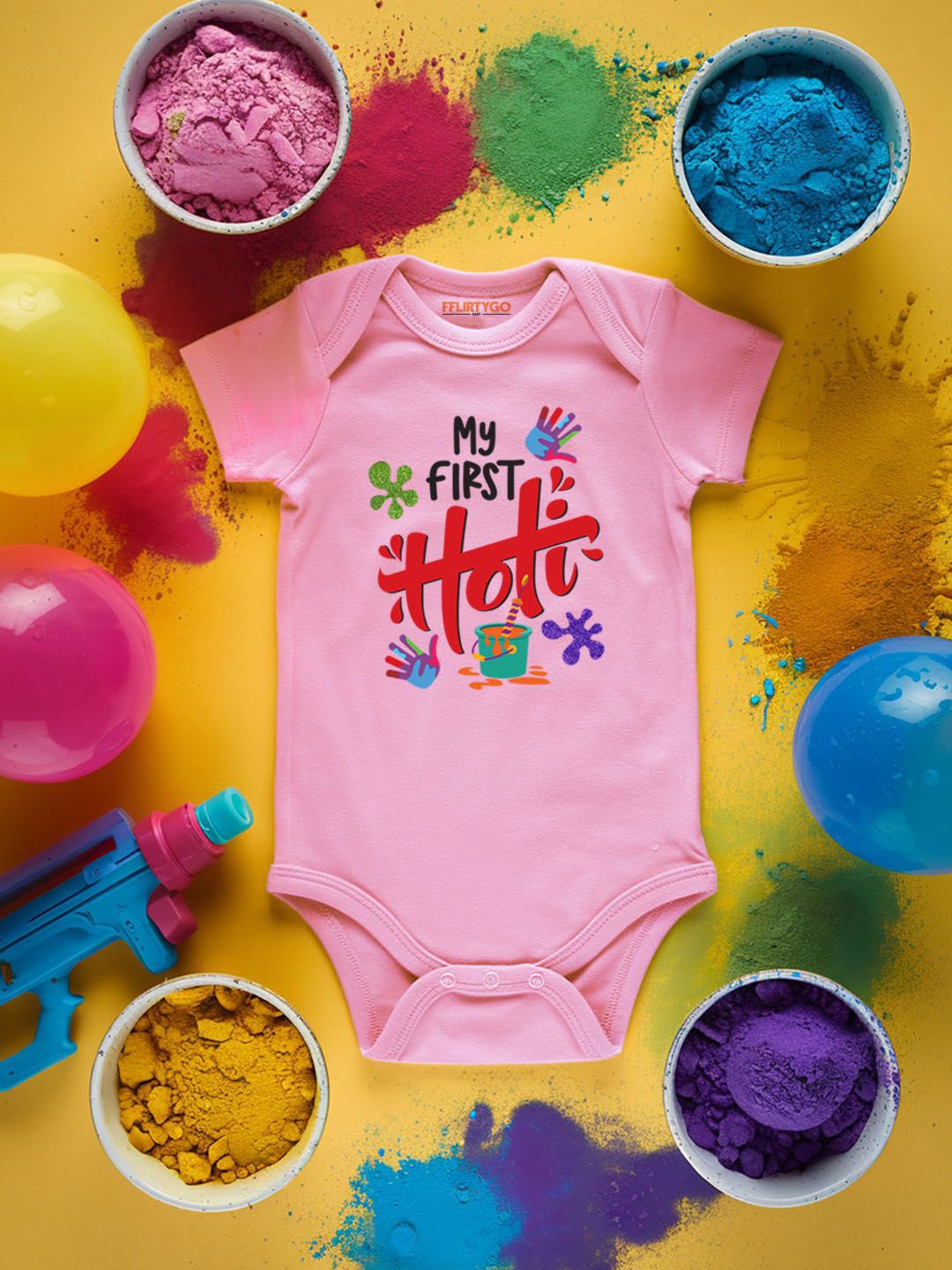 

FFLIRTYGO Infants Holi Printed Cotton Bodysuit, Pink
