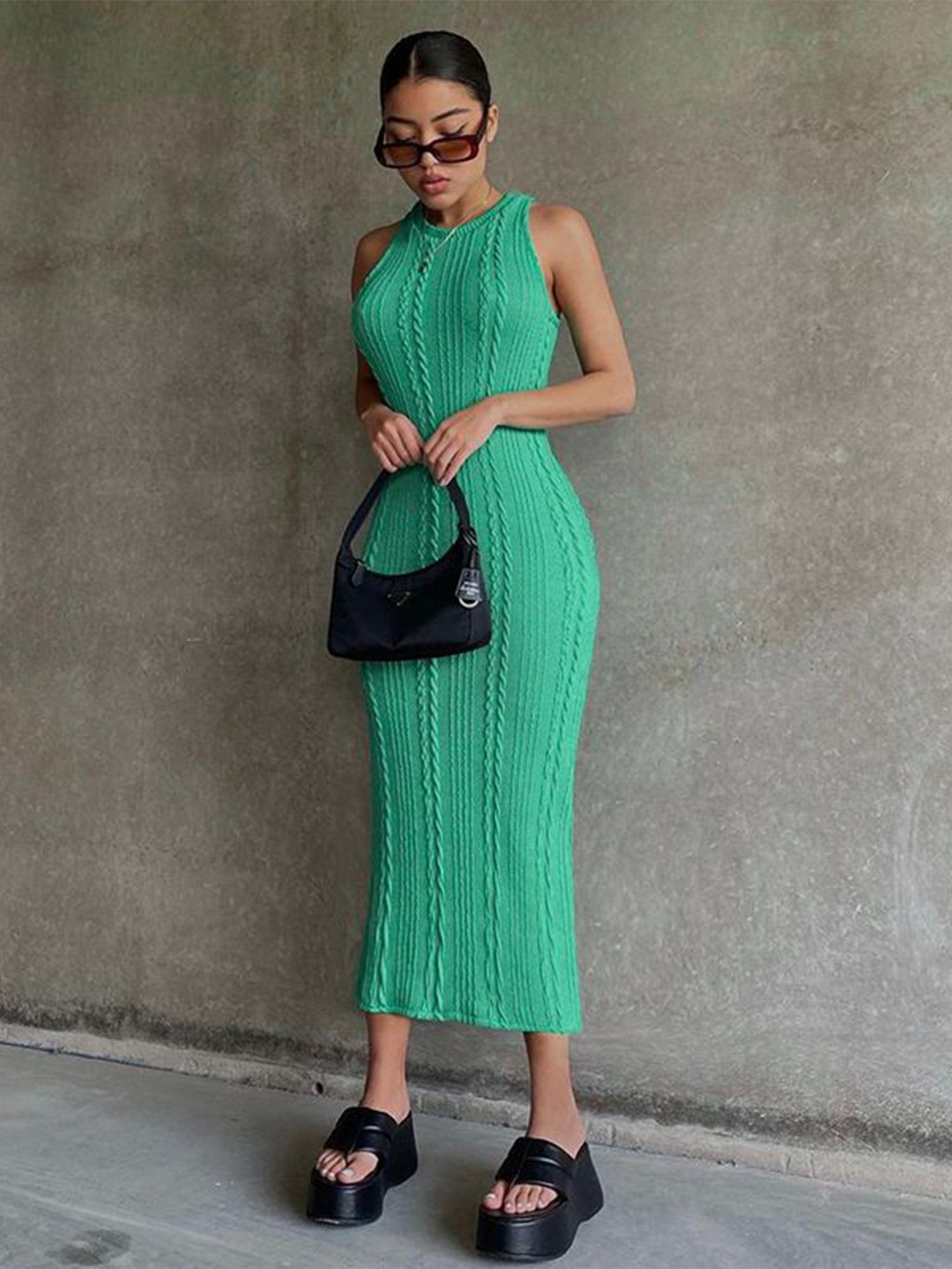 

StyleCast x Revolte Women Round Neck Bodycon Maxi Dress, Green