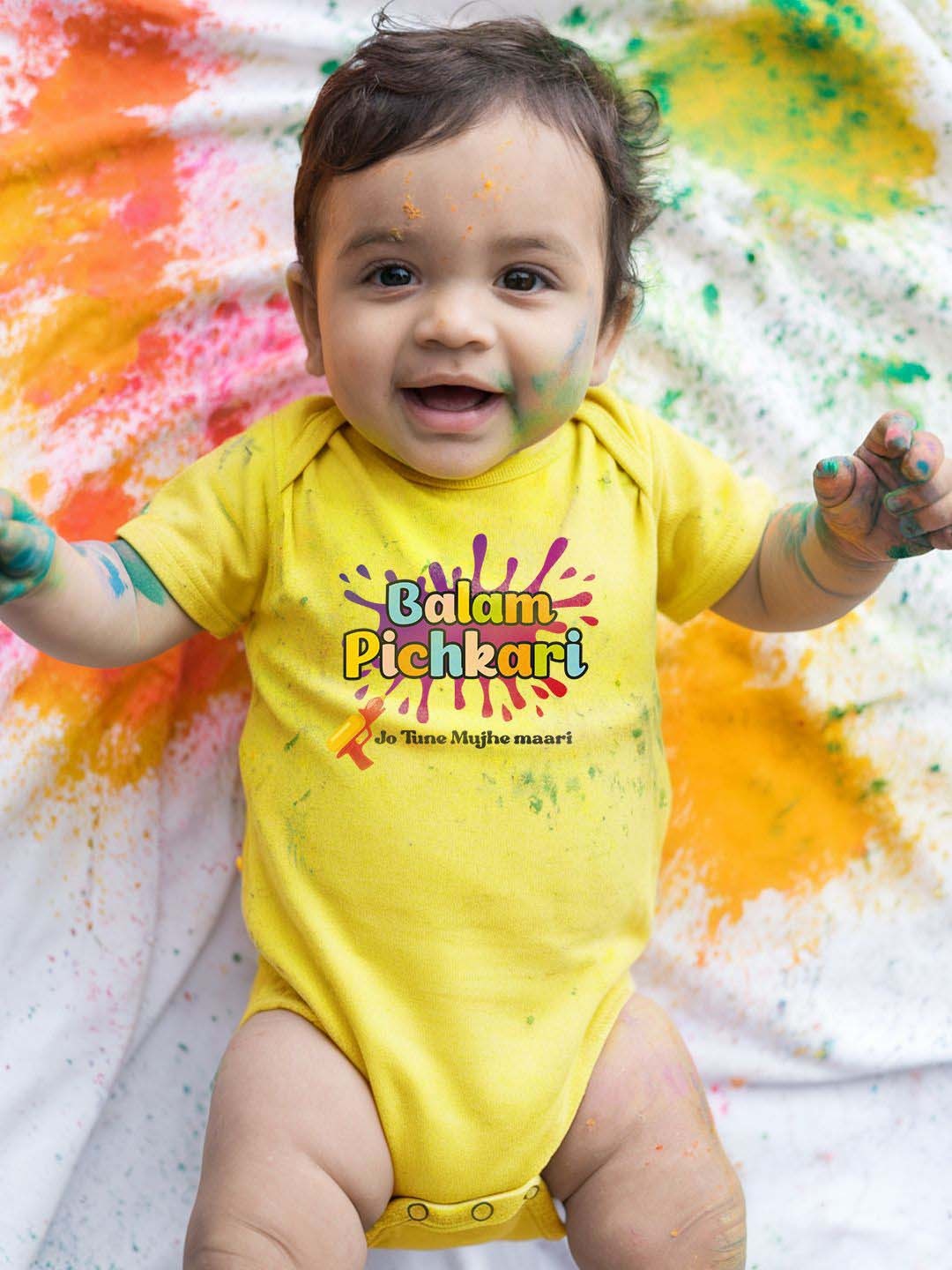 

FFLIRTYGO Infants Holi Printed Cotton Bodysuit, Yellow