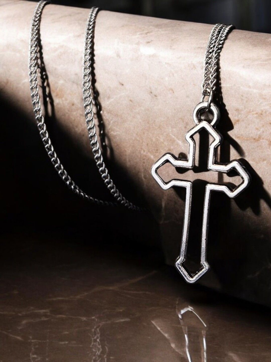 

fabula Stainless Steel Enamel Jesus Cross Pendants with Chains, Silver