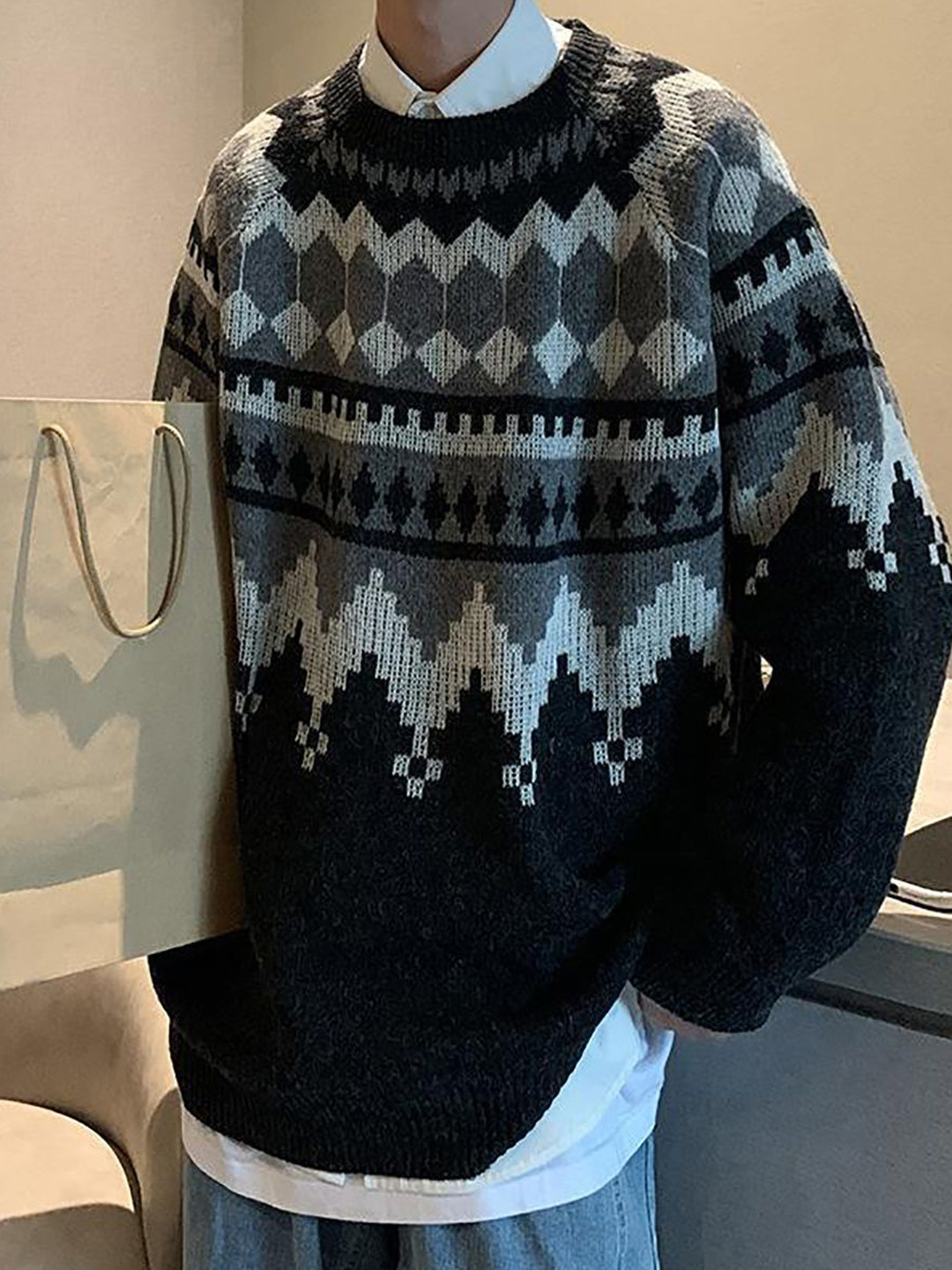 

StyleCast x Revolte Men Cable Knit Pullover, Black