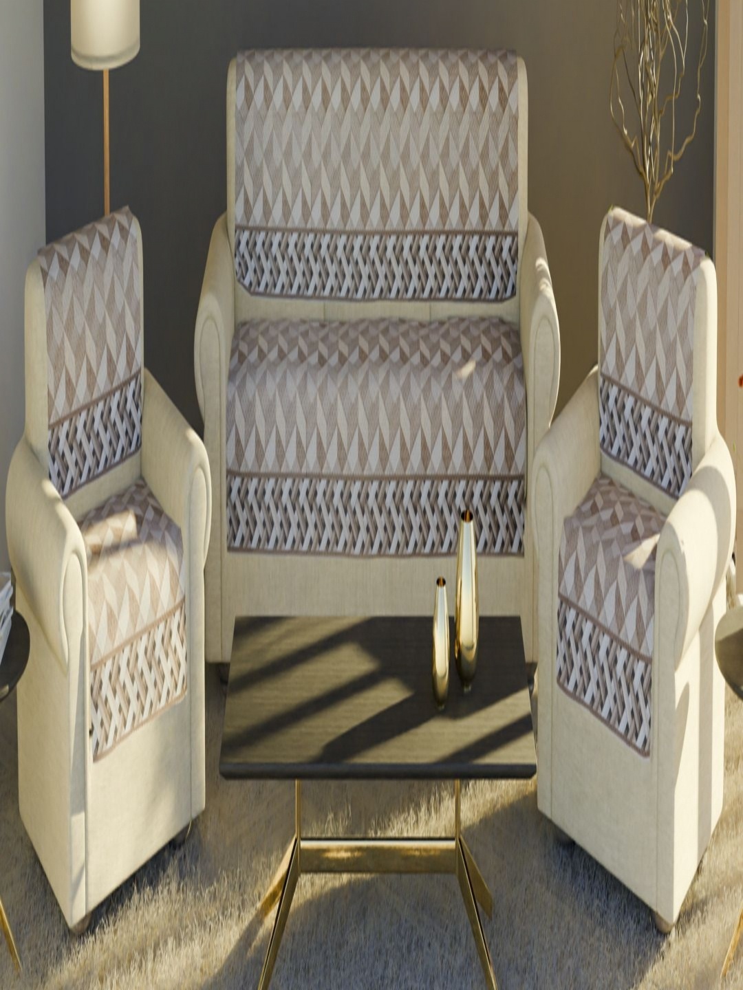 

Fashion Throw Beige Printed Velvet Sofa Cover