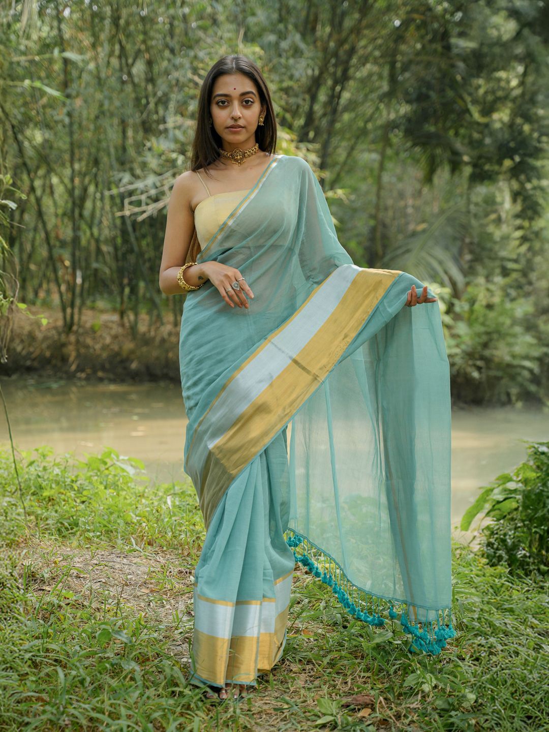 

Suta Zari Saree, Teal