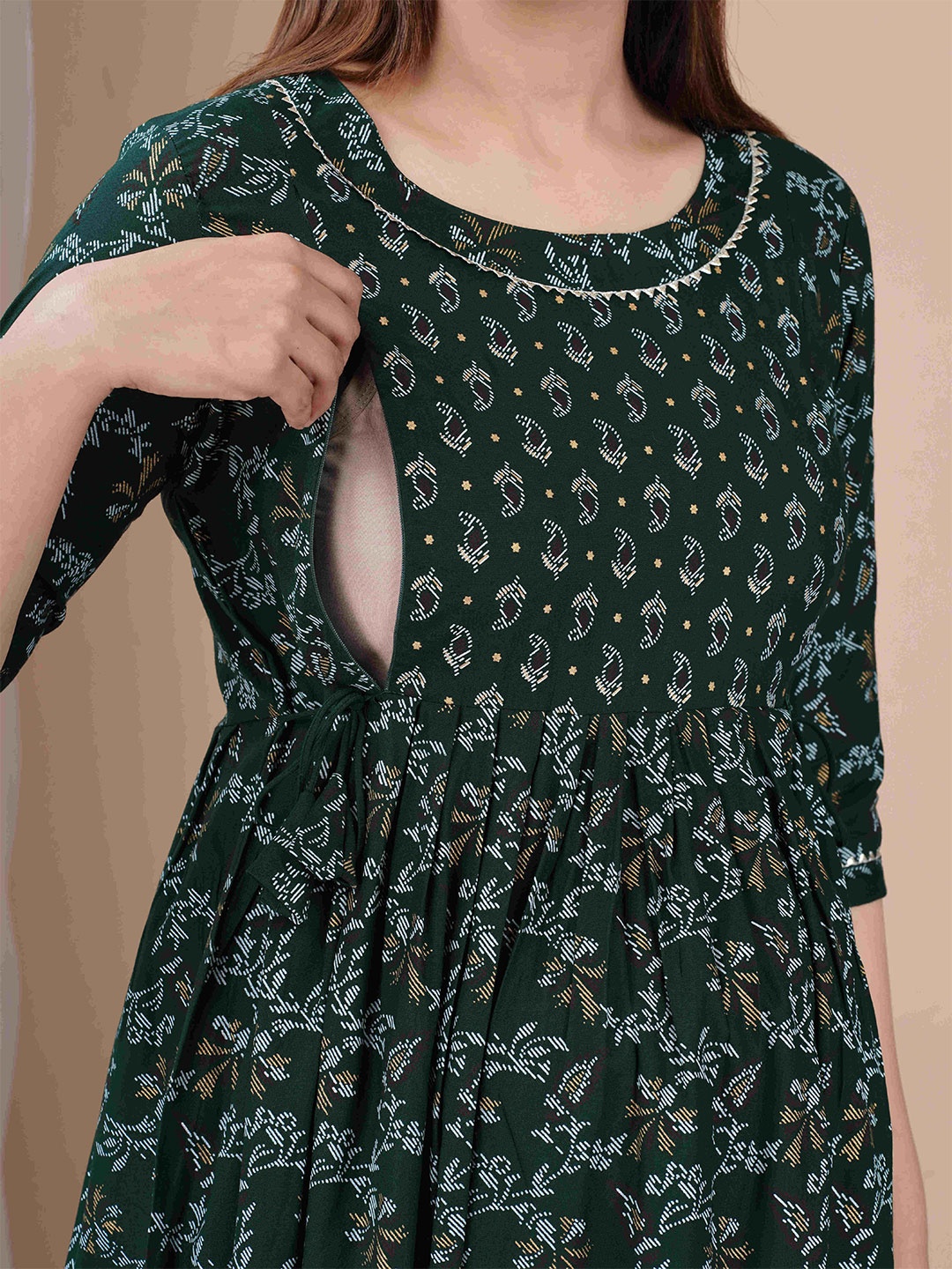 

UrbanRang Women Floral Printed Cotton Maternity Gown Maxi Dress, Green