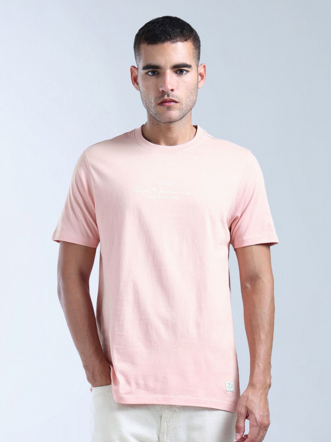 

Flying Machine Men Brand Logo Printed Applique T-shirt, Pink