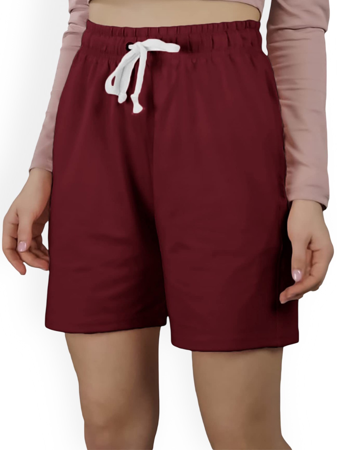 

NOTWILD Women Printed Low-Rise Shorts, Maroon