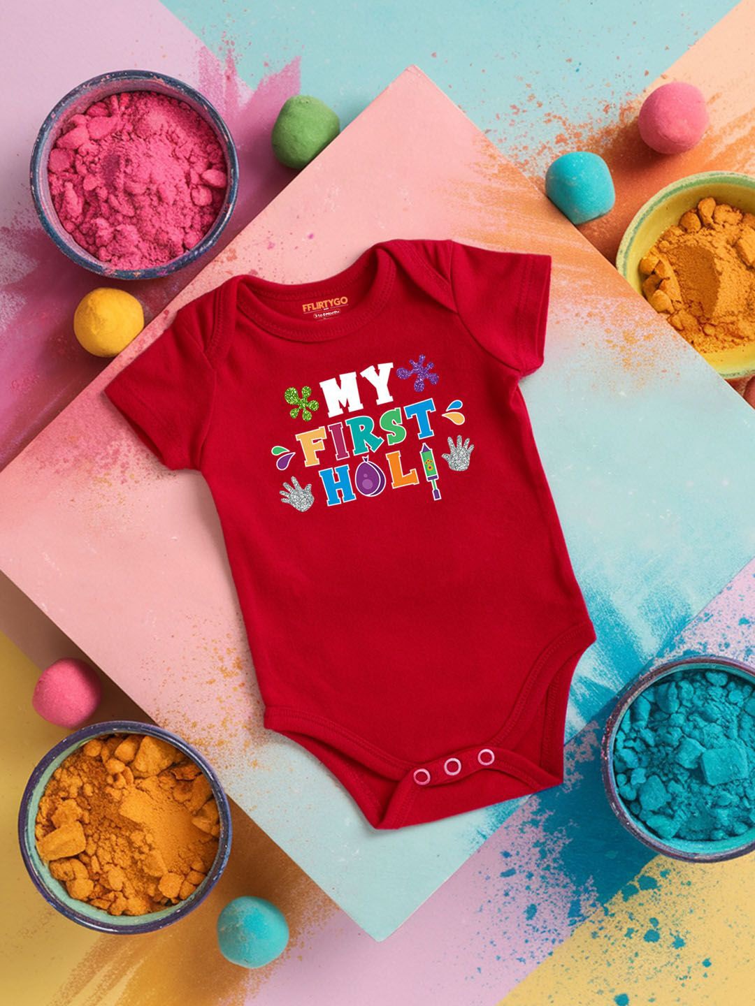 

FFLIRTYGO Infants Holi Printed Cotton Bodysuit, Red