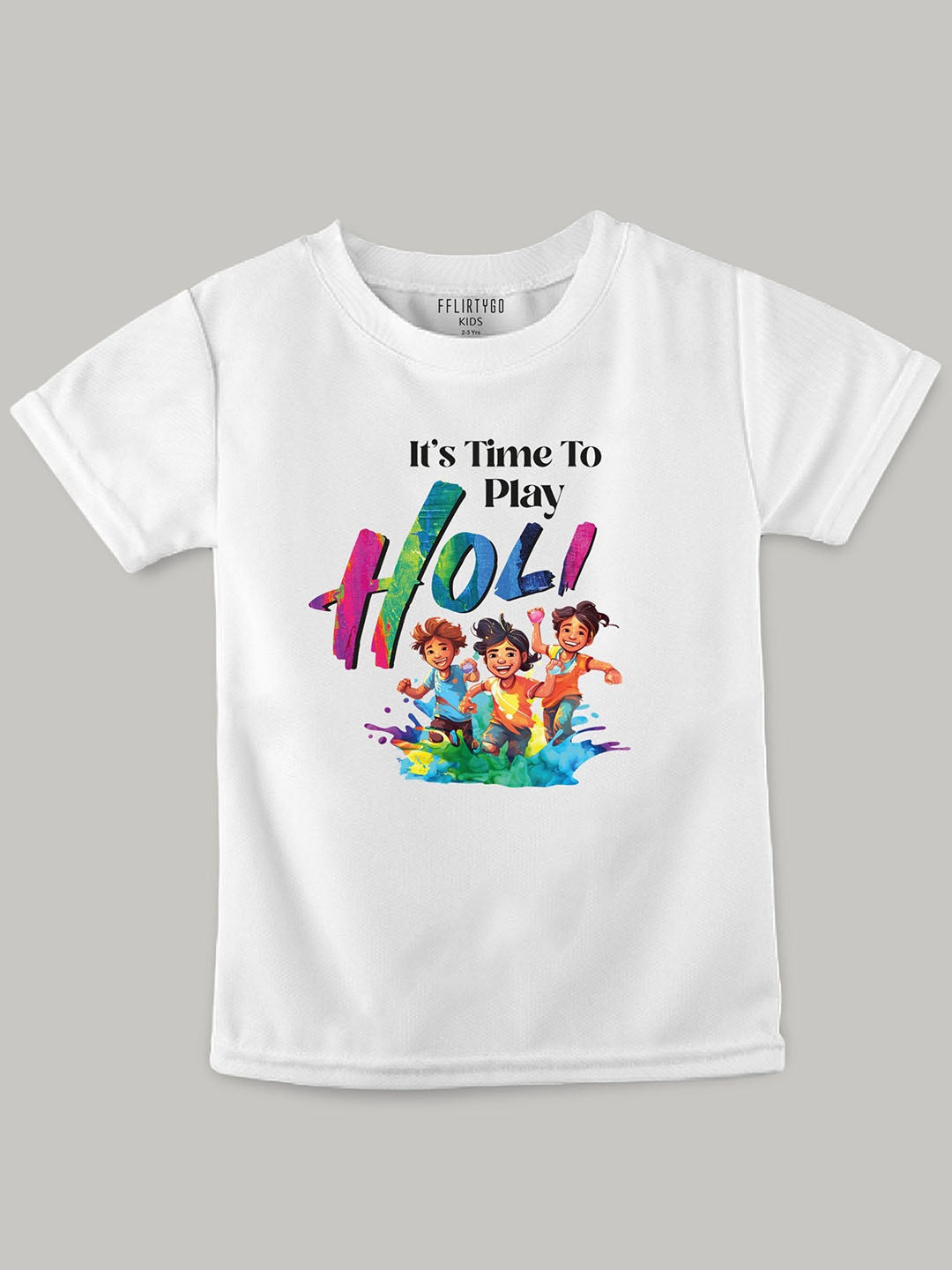 

FFLIRTYGO Unisex Kids Graphic Printed Round Neck Cotton T-shirt, White