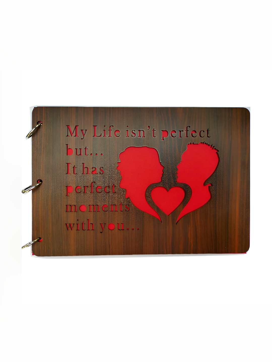 

SEHAZ ARTWORKS Brown & Red My Life With You Printed Wooden Scrapbook Photo Album