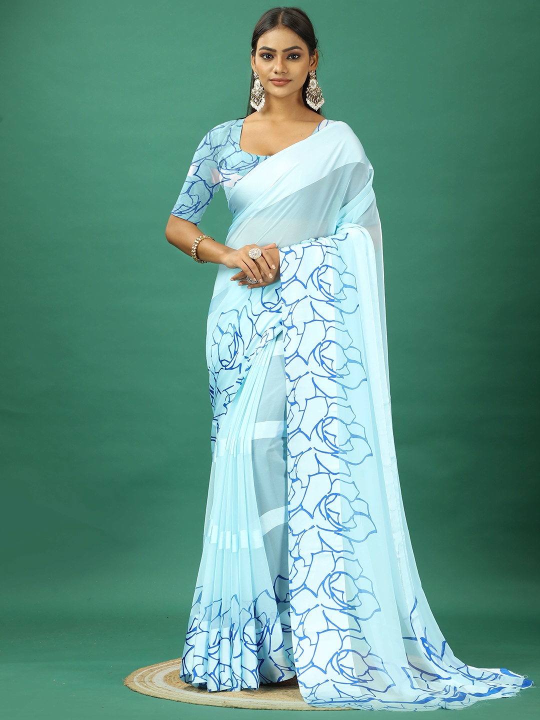 

A.V.M. SILK MILLS Printed Satin Saree, Blue