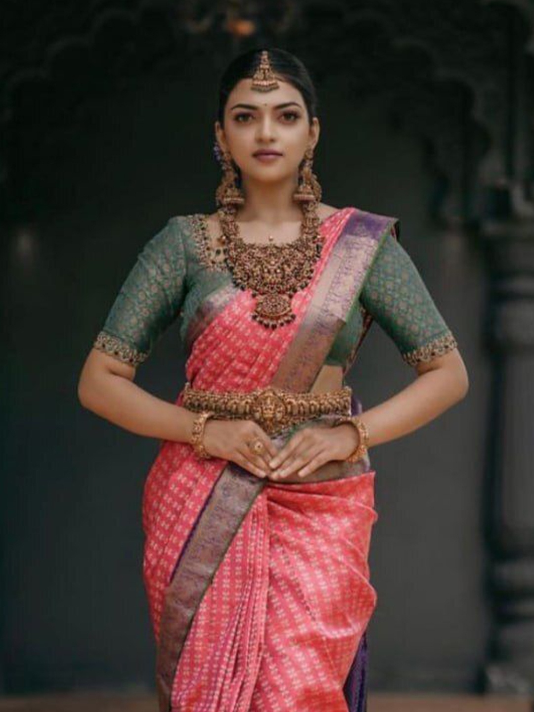 

bansari textiles Woven Design Zari Pure Silk Kanjeevaram Saree, Pink