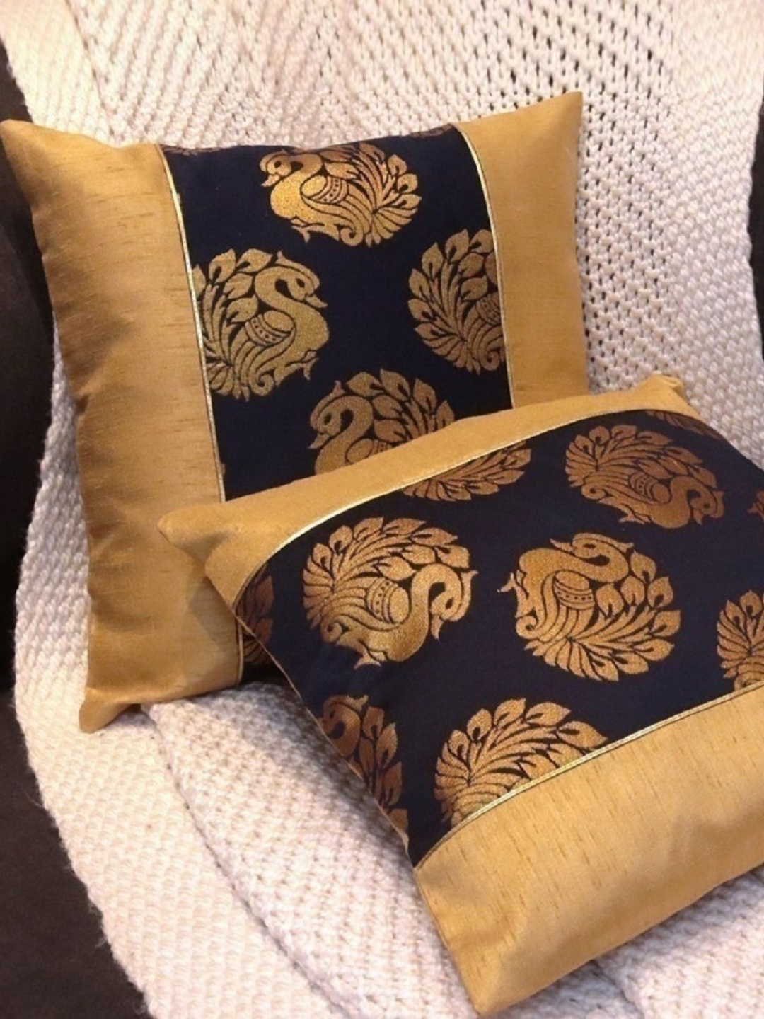 

HOME9INE Black and Gold 2 Pieces Abstract Printed Square Cushion Covers