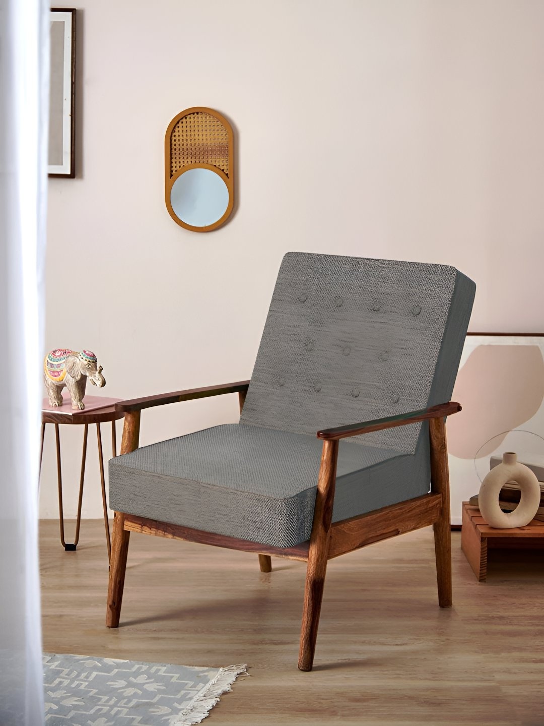 

Chumbak Bangalore Grey & Brown Memsaab Arm Chair