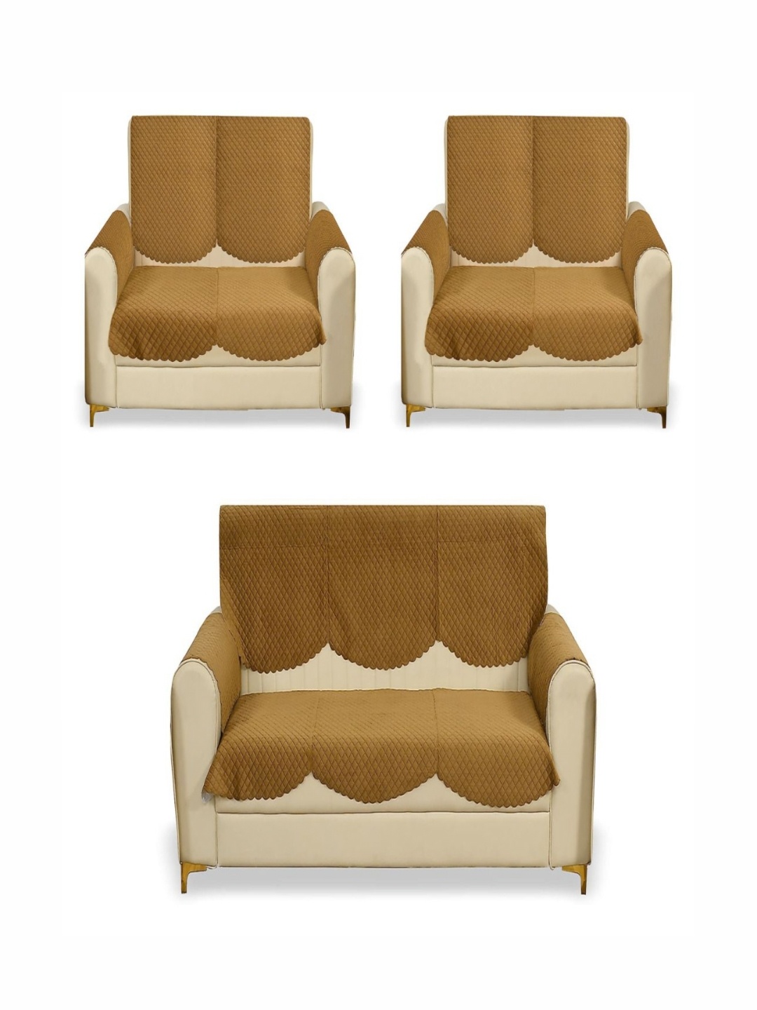 

Fashion Throw Gold-Toned 7-Seater Checked Velvet Sofa Covers With Arms