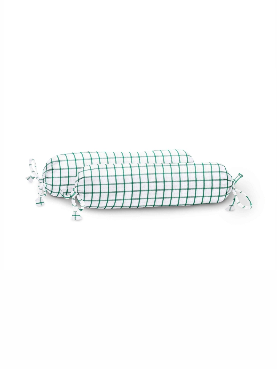 

THE BABY ATELIER Green & White 2 Pieces Checked Organic Cotton Baby Bolster Covers