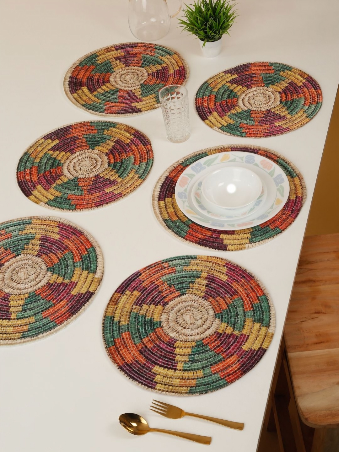 

HOSTA HOMES 6-Pcs Digital Printed Pure Cotton Table Placemats, Red