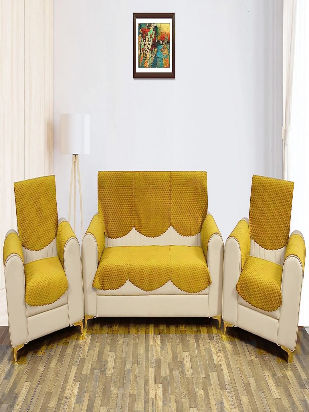 

Fashion Throw Yellow Checked Velvet Sofa Cover With Arms