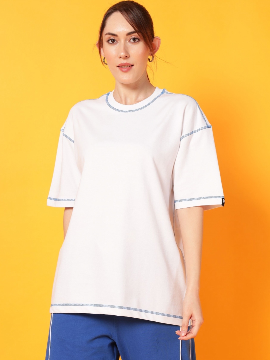 

PockMAN Women Bio Finish Solid Round Neck Cotton Relaxed Fit T-shirt, White