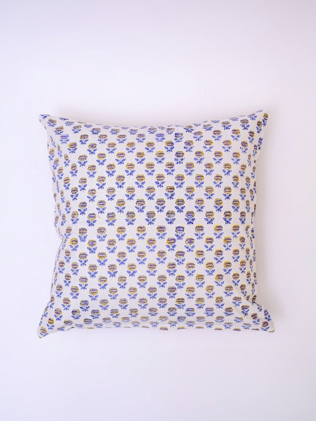 

Block N Style White And Blue Floral Printed Cotton Square Cushion Cover