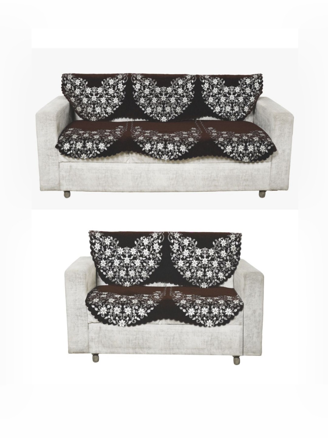 

Fashion Throw Coffee Brown & White 4 Pieces Printed Jacquard Sofa Cover