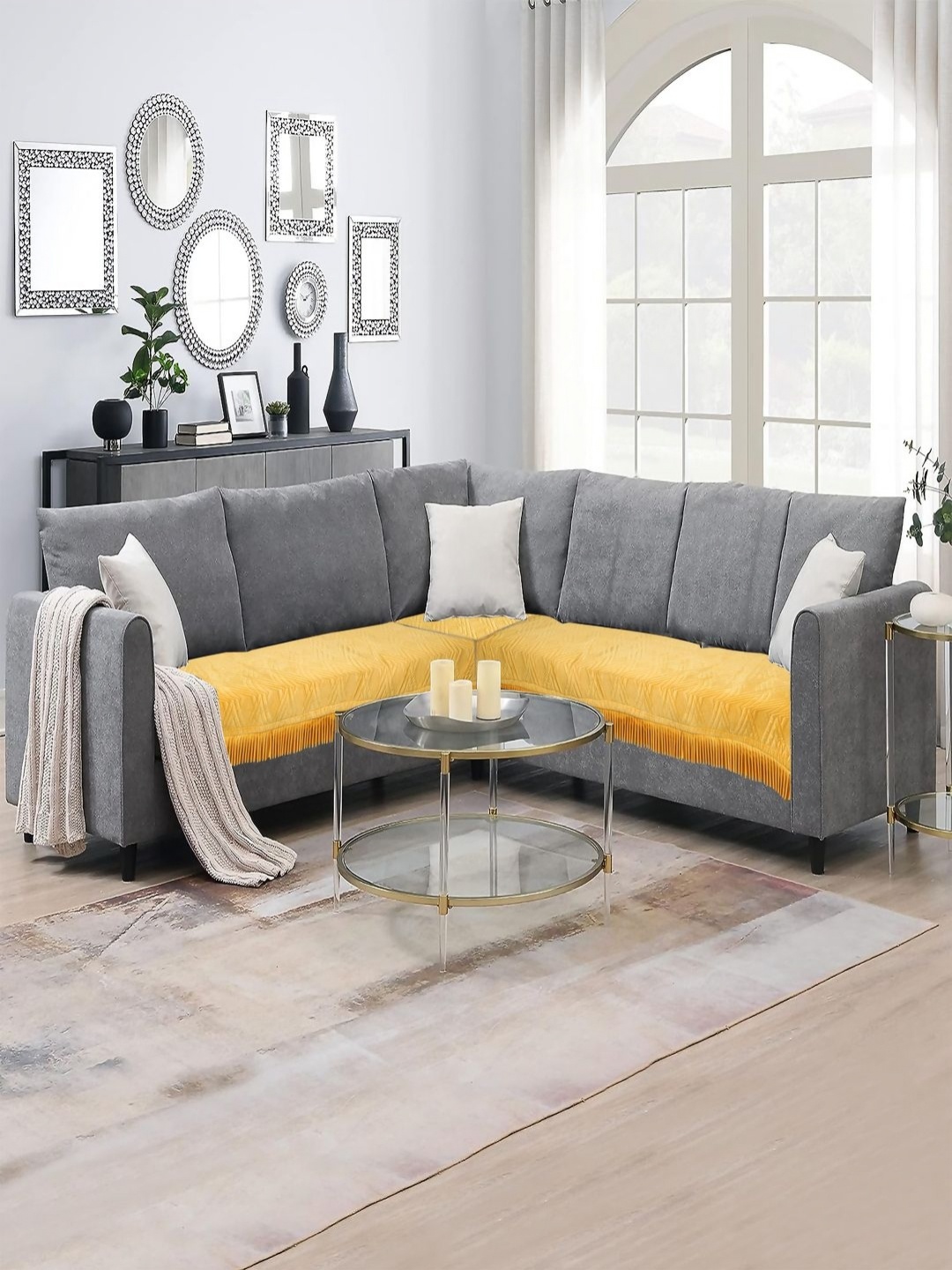 

Fashion Throw Yellow 2 Pieces Velvet 7 Seater Sofa Covers