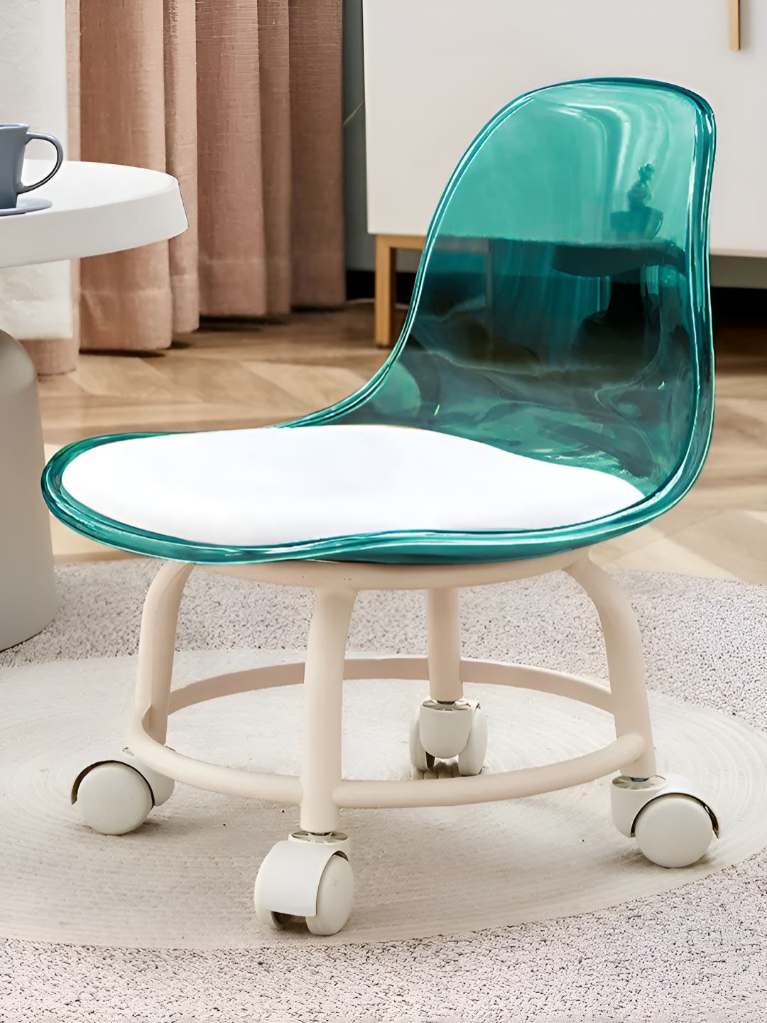 

DecorTwist Green & White Lounge Chair With Wheels