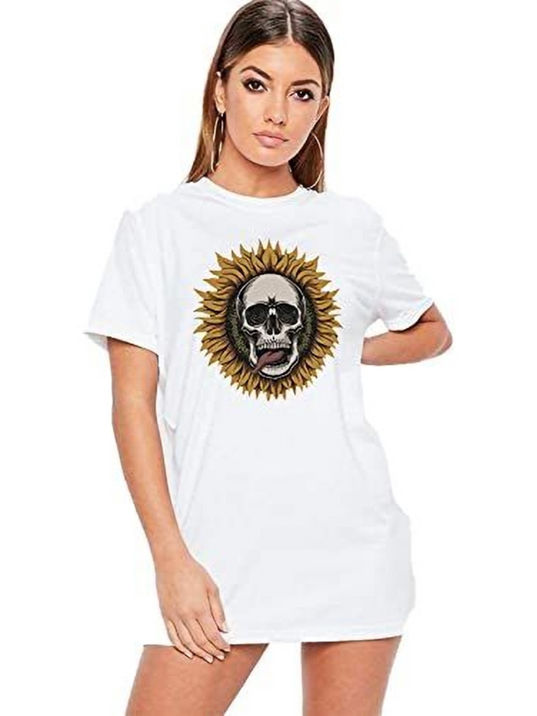 

VLAM Women Printed Raw Edge T-shirt, White